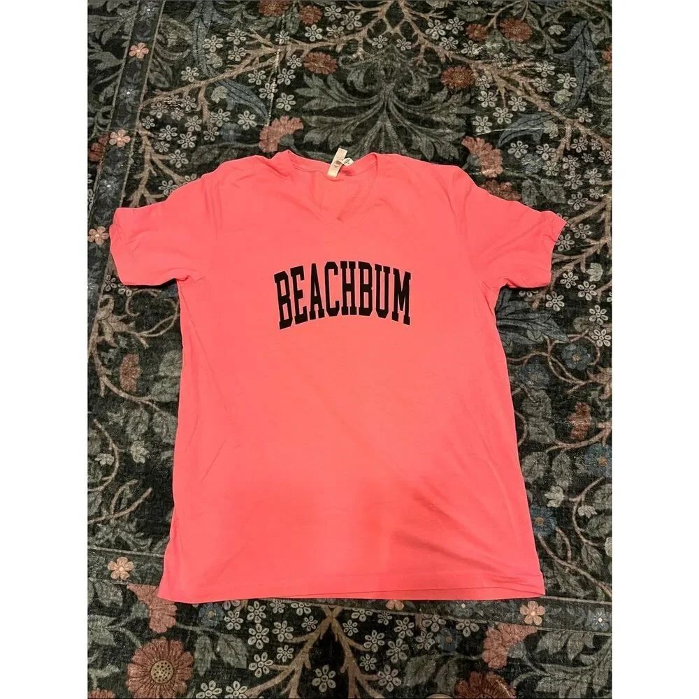 Bella Canvas Coral Pink V-Neck BEACHBUM Graphic Tee